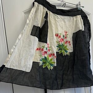 Floral Embroidered Black and White Vintage apron
